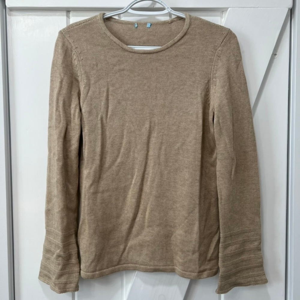 J Mclaughlin Womens Sweater Small Tan Crewneck Knit Soft Luxury Long Sleeve